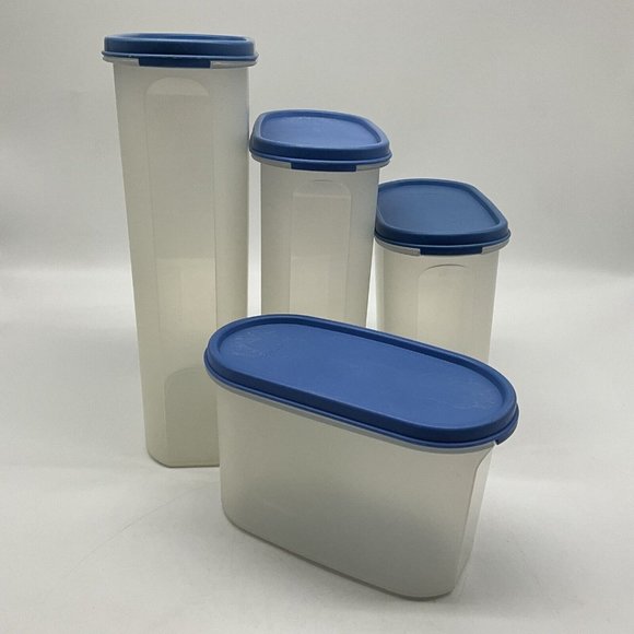Tupperware Vintage Modular Mate Lot of 4 Containers with Blue Lids Collectible - Picture 14 of 14